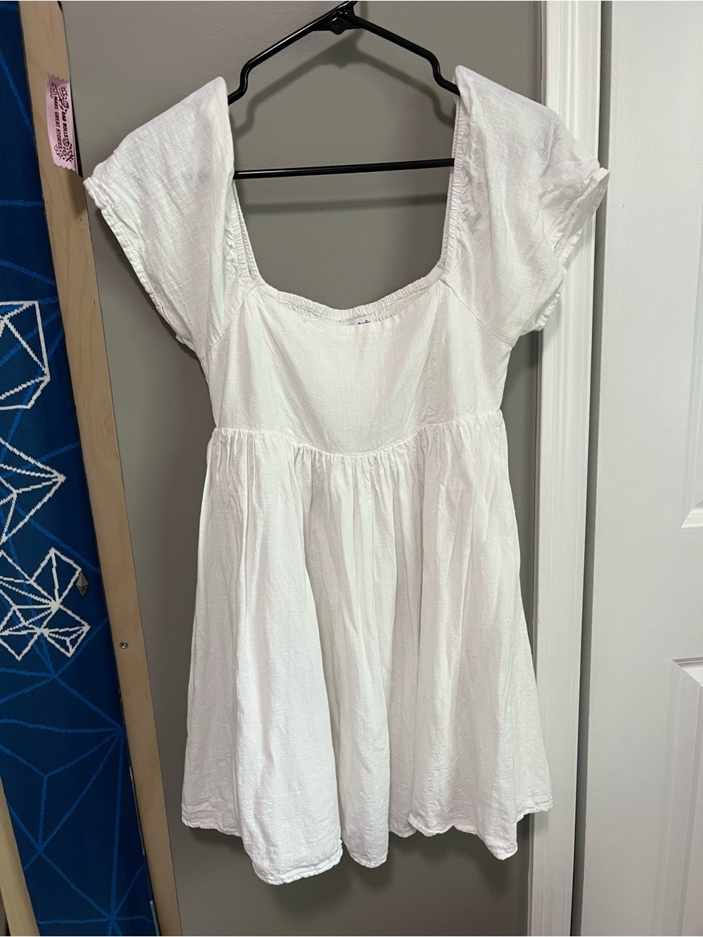 White Short-Sleeve Square-Neck mini dress